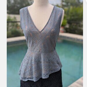 BCBG MAXAZRIA Women Blue Lace Top Small Asymmterical